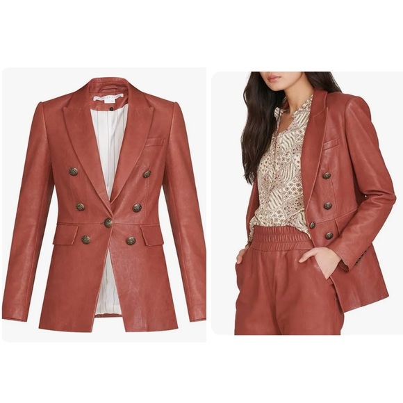 VERONICA BEARD Gaya Leather Dickey Blazer Jacket | 0 Rust $1395 New with Tags - Picture 2 of 16